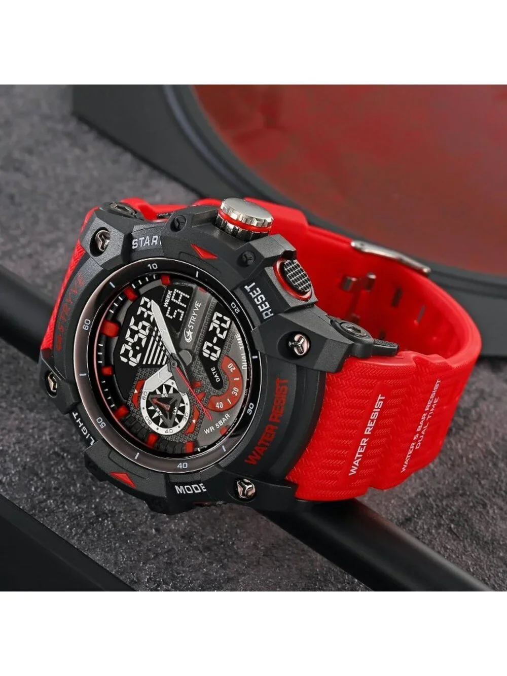 Mens Red Black Analog Quartz S-Shock Waterproof Outdoor Sports LED Digital Watch